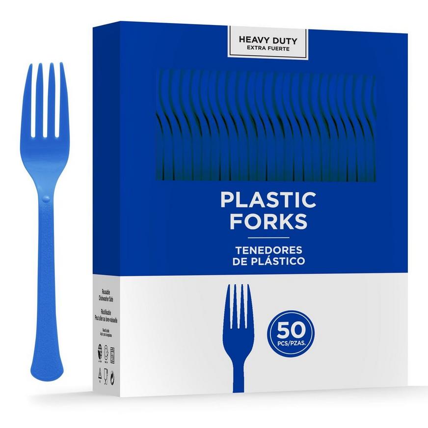 Royal Blue Heavy-Duty Plastic Forks, 50ct